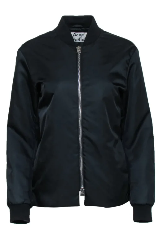 Acne Studios - Black Nylon Zipper Front Bomber Jacket Sz 2