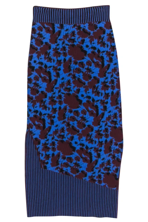 Acne Studios - Blue & Maroon "Jana" Striped & Floral Ribbed Knit Skirt Sz XS