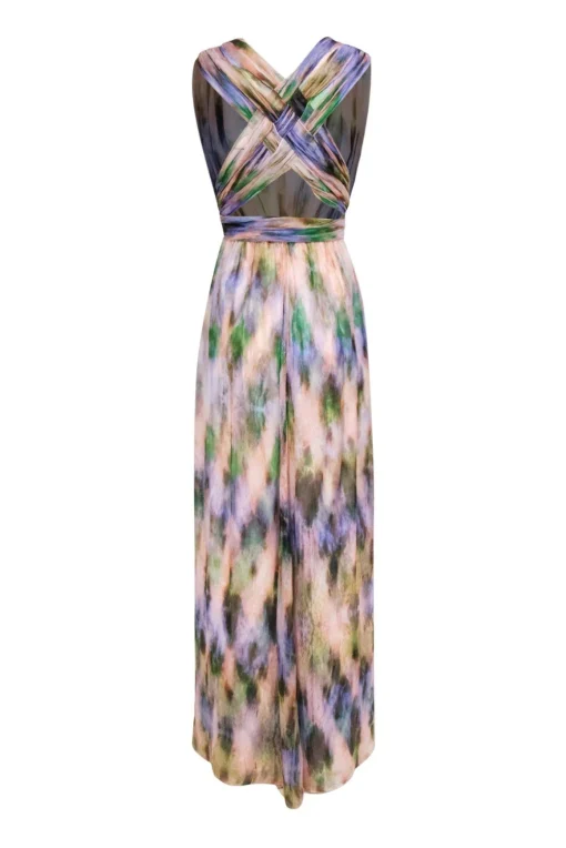 ADAM by Adam Lippes - Purple, Pink & Green Watercolor Print Flowy Silk Maxi Dress Sz 2