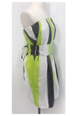 Adam Lippes - Lime, Grey & White Strapless Silk Dress Sz 6