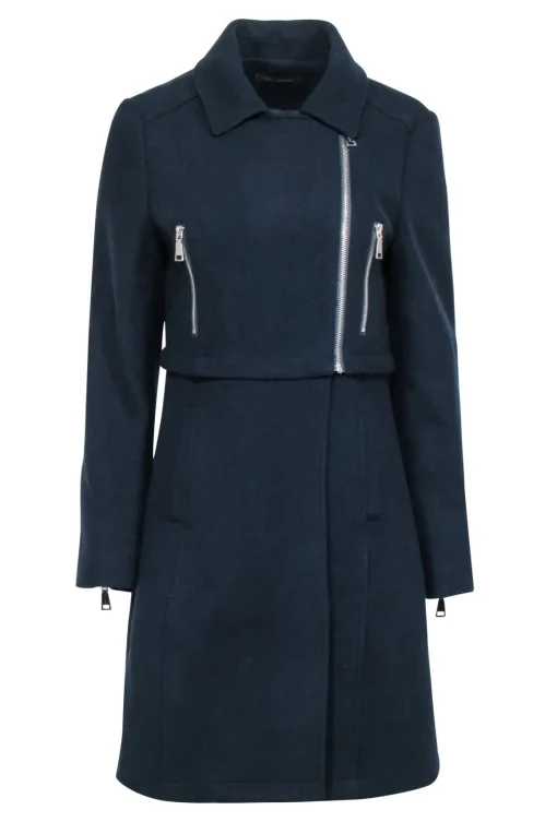 Adolfo Dominguez - Navy Moto Zip Detail Coat Sz 4