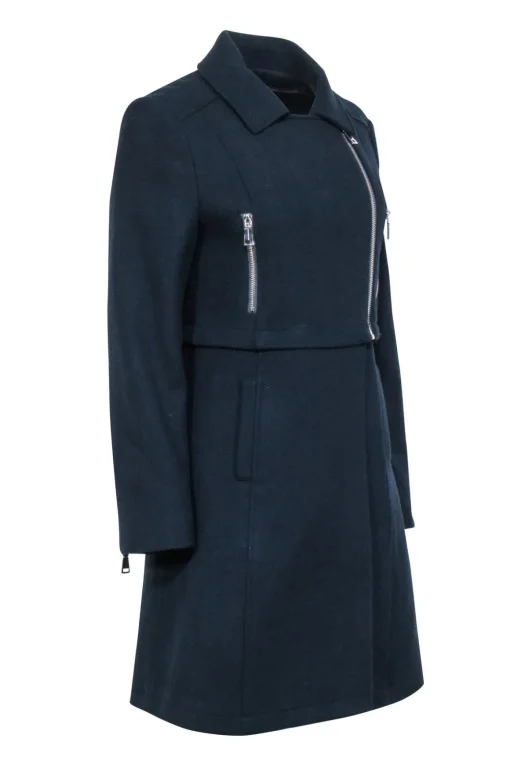 Adolfo Dominguez - Navy Moto Zip Detail Coat Sz 4
