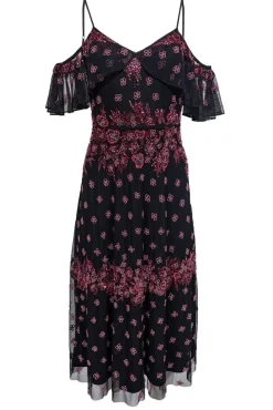 Adrianna Papell - Black Gown w/ Red Beading & Sequins Sz 4