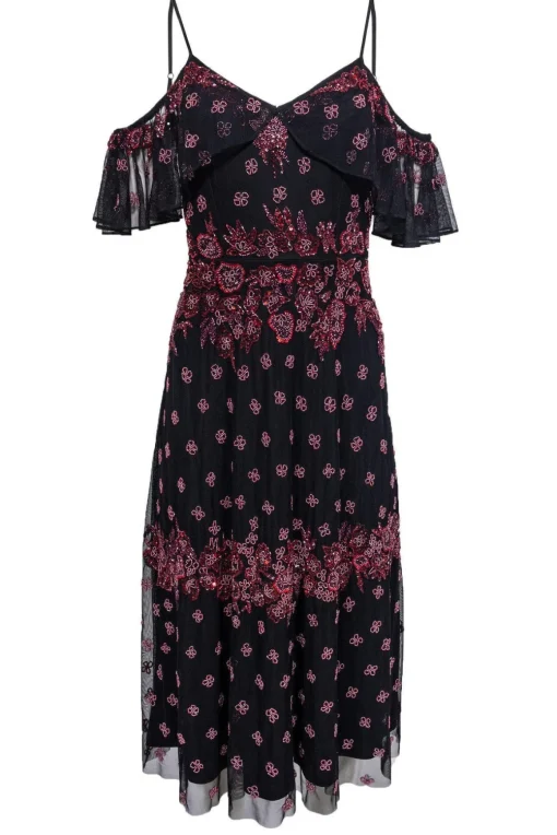 Adrianna Papell - Black Gown w/ Red Beading & Sequins Sz 4