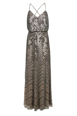 Adrianna Papell - Champagne Gold Beaded & Sequin Formal Dress Sz 4