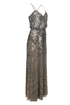 Adrianna Papell - Champagne Gold Beaded & Sequin Formal Dress Sz 4