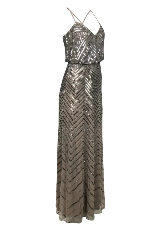 Adrianna Papell - Champagne Gold Beaded & Sequin Formal Dress Sz 4