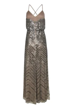Adrianna Papell - Champagne Gold Beaded & Sequin Formal Dress Sz 4