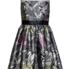 Adrianna Papell - Gray & Purple Floral Dress w/ Illusion Neckline Sz 4