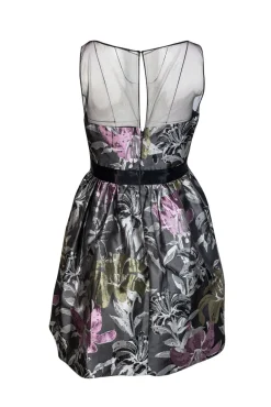 Adrianna Papell - Gray & Purple Floral Dress w/ Illusion Neckline Sz 4