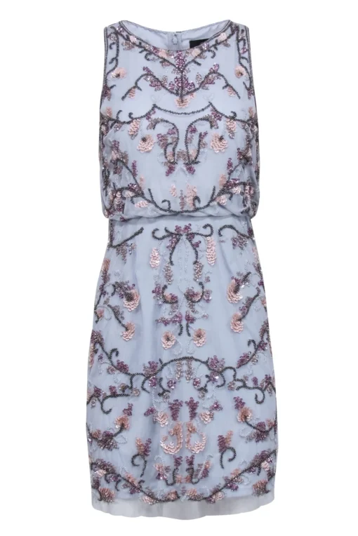 Adrianna Papell - Light Blue Beaded Sleeveless Dress Sz 12P