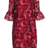 Adrianna Papell - Red Embroidered Floral Patter Dress w/ Flounce Sleeves Sz 12