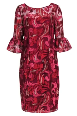 Adrianna Papell - Red Embroidered Floral Patter Dress w/ Flounce Sleeves Sz 12