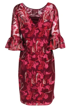 Adrianna Papell - Red Embroidered Floral Patter Dress w/ Flounce Sleeves Sz 12