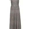 Adrianna Papell - Taupe Short Sleeve Tulle Gown w/ Sequins & Pearls Sz 10P