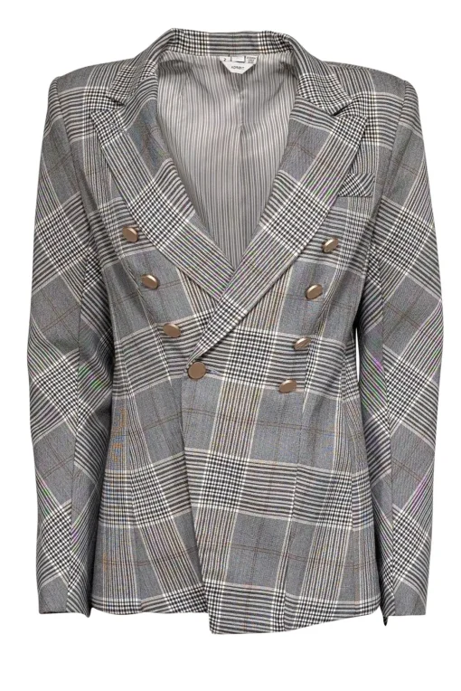 Adroit - Grey & Cream Plaid Double Breasted Blazer Sz 2