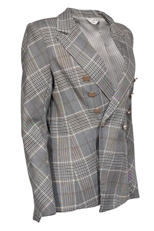 Adroit - Grey & Cream Plaid Double Breasted Blazer Sz 2
