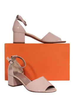 AGL - Nude Patent Leather "Biscuit" Ankle Strap Block Heels Sz 10