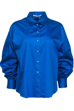 Agnona - Bright Cerulean Blue Collared Cotton Blouse Sz 10