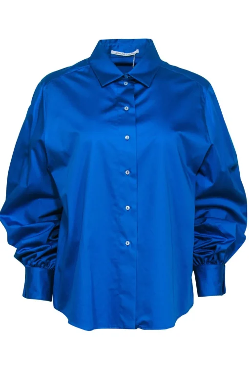 Agnona - Bright Cerulean Blue Collared Cotton Blouse Sz 10