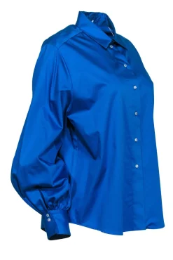 Agnona - Bright Cerulean Blue Collared Cotton Blouse Sz 10