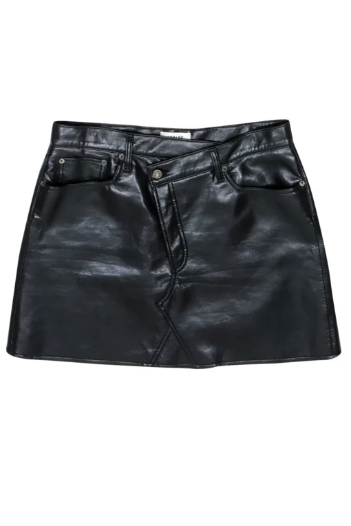 AGOLDE - Black Recycled Leather Blend Skirt w/ Asymmetrical Button Detail Sz 12