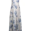 Agua Bendita for Anthropologie - White w/ Blue Fruit Toile Print Maxi Dress Sz M