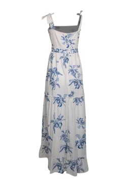 Agua Bendita for Anthropologie - White w/ Blue Fruit Toile Print Maxi Dress Sz M