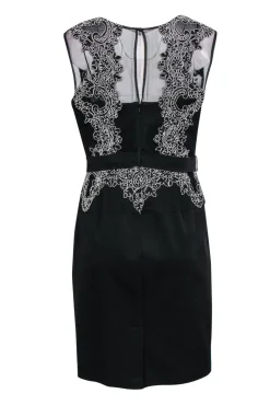 Aidan Mattox - Black Textured Sheath Dress w/ Mesh & White Lace Sz 12