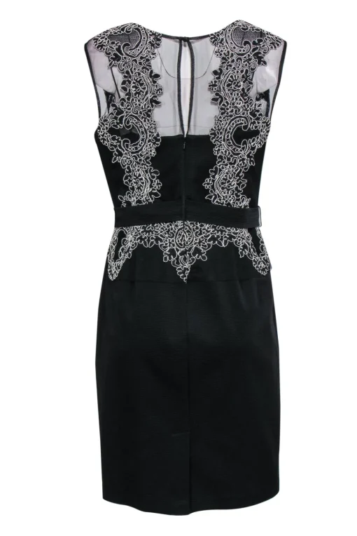 Aidan Mattox - Black Textured Sheath Dress w/ Mesh & White Lace Sz 12