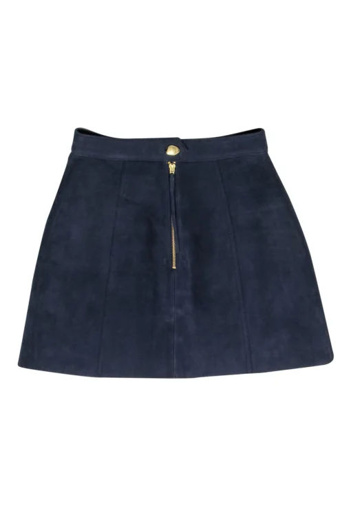 Aje - Navy Suede Miniskirt w/ Gold Buttons Sz 8
