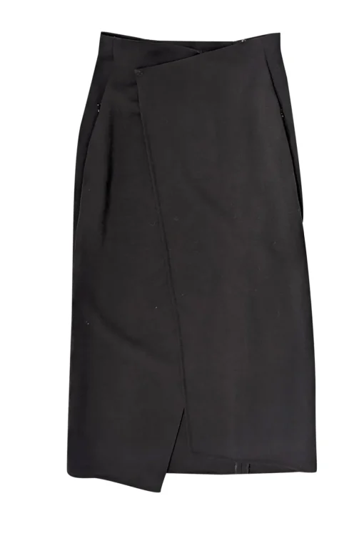 Akris - Black Wool Faux Wrap Maxi Skirt Sz 6