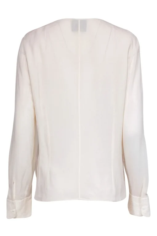 Akris - Cream Long Sleeve Ribbed Snap Front Silk Blouse Sz 14