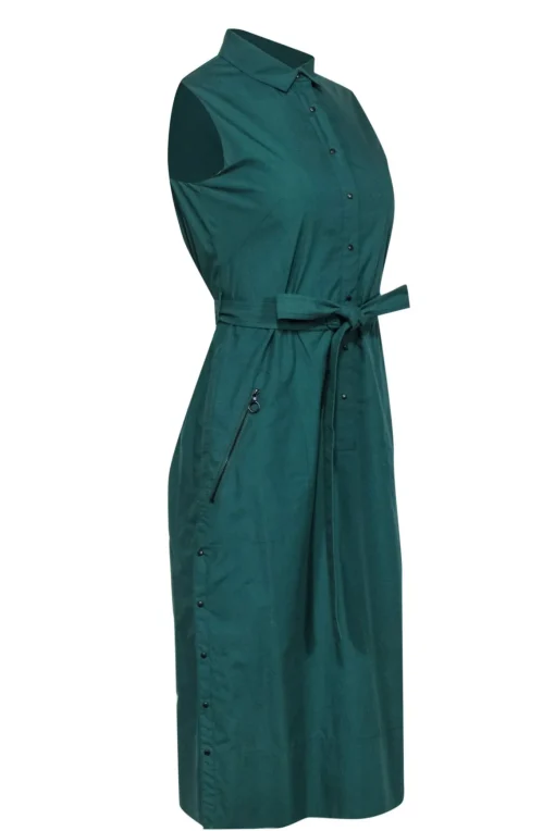 Akris - Hunter Green Sleeveless Snap Front Shirtdress w/ Belt Sz 4