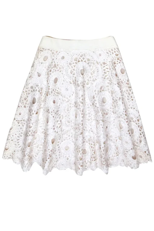 Akris - Ivory Eyelet Lace A-Line Skirt Sz 8