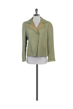 Akris - Tan & Cornflower Woven Suit Blazer Sz L