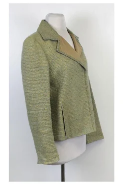 Akris - Tan & Cornflower Woven Suit Blazer Sz L