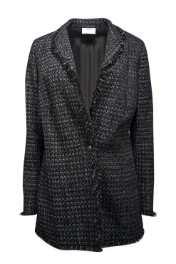Akris Punto - Black & Silver Tweed Fringe Trim Blazer Sz 14