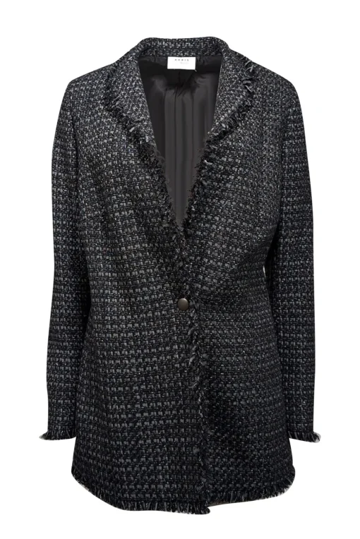 Akris Punto - Black & Silver Tweed Fringe Trim Blazer Sz 14