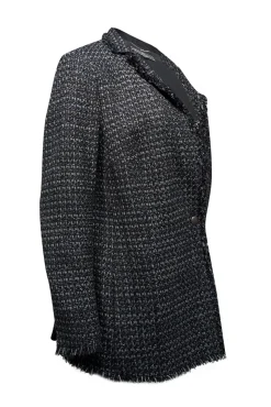 Akris Punto - Black & Silver Tweed Fringe Trim Blazer Sz 14