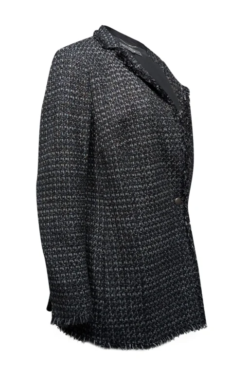 Akris Punto - Black & Silver Tweed Fringe Trim Blazer Sz 14