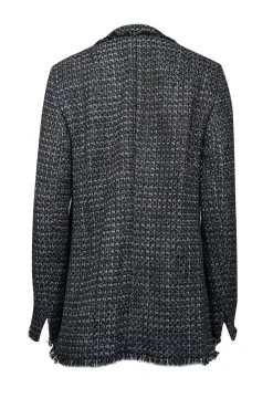 Akris Punto - Black & Silver Tweed Fringe Trim Blazer Sz 14