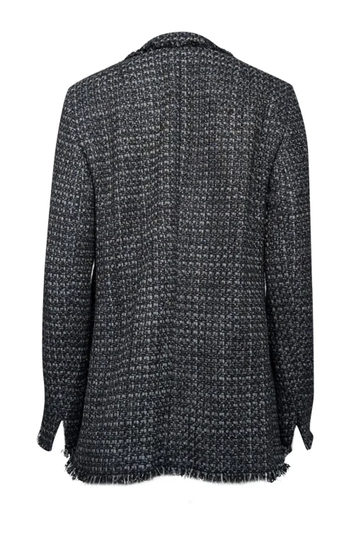 Akris Punto - Black & Silver Tweed Fringe Trim Blazer Sz 14