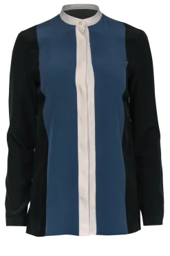 Akris Punto - Black, Blue, & White Colorblock Silk Blouse Sz 6