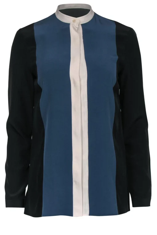 Akris Punto - Black, Blue, & White Colorblock Silk Blouse Sz 6