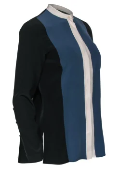 Akris Punto - Black, Blue, & White Colorblock Silk Blouse Sz 6