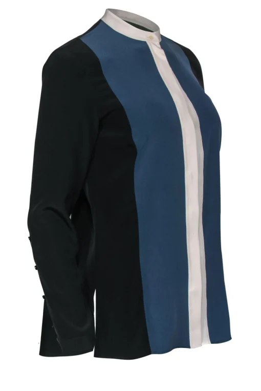 Akris Punto - Black, Blue, & White Colorblock Silk Blouse Sz 6