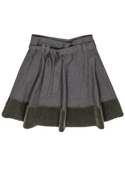 Akris Punto - Brown Houndstooth Wool Skirt w/ Corduroy Hem Sz 10