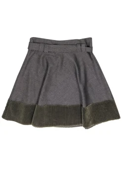 Akris Punto - Brown Houndstooth Wool Skirt w/ Corduroy Hem Sz 10