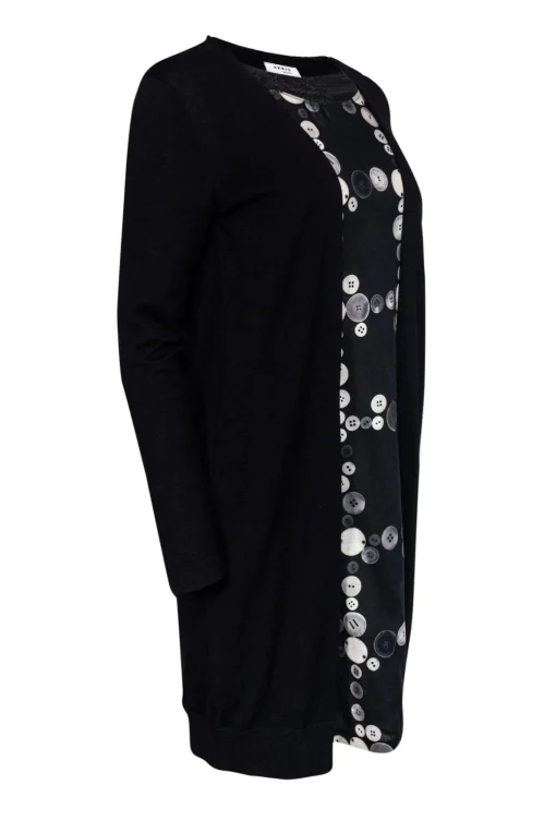 Akris Punto - Faux Cardigan Look Dress w/ Button Print Sz 8